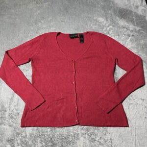 VTG Axcess Liz‎ Claiborne Red Ribbedd Knit Cardigan-Size M 90s Office Chic Y2K